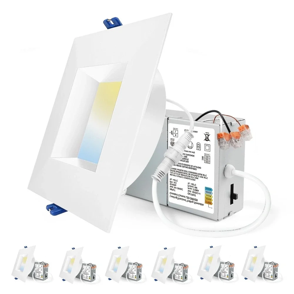 Adetu 4 Inch LED Recessed Downlight 12W 1080LM Dimmable 5CCT White Square 6 Pack
